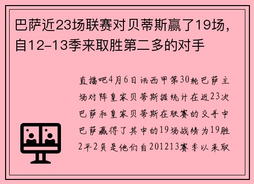 巴萨近23场联赛对贝蒂斯赢了19场，自12-13季来取胜第二多的对手