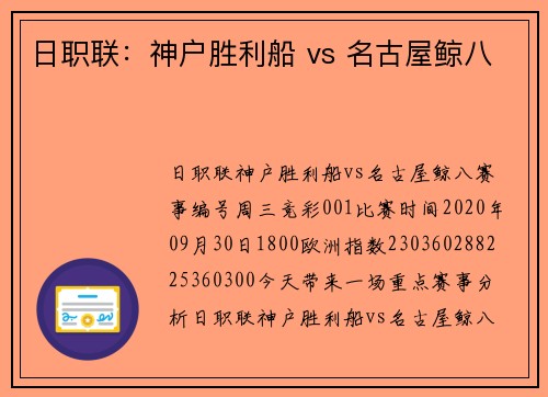 日职联：神户胜利船 vs 名古屋鲸八