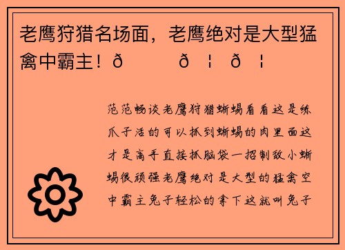 老鹰狩猎名场面，老鹰绝对是大型猛禽中霸主！🐍🦁🦅