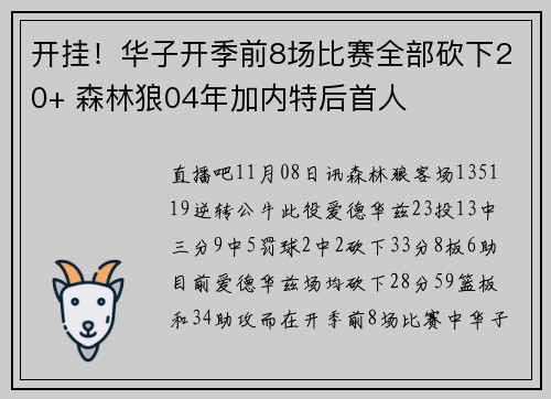 开挂！华子开季前8场比赛全部砍下20+ 森林狼04年加内特后首人